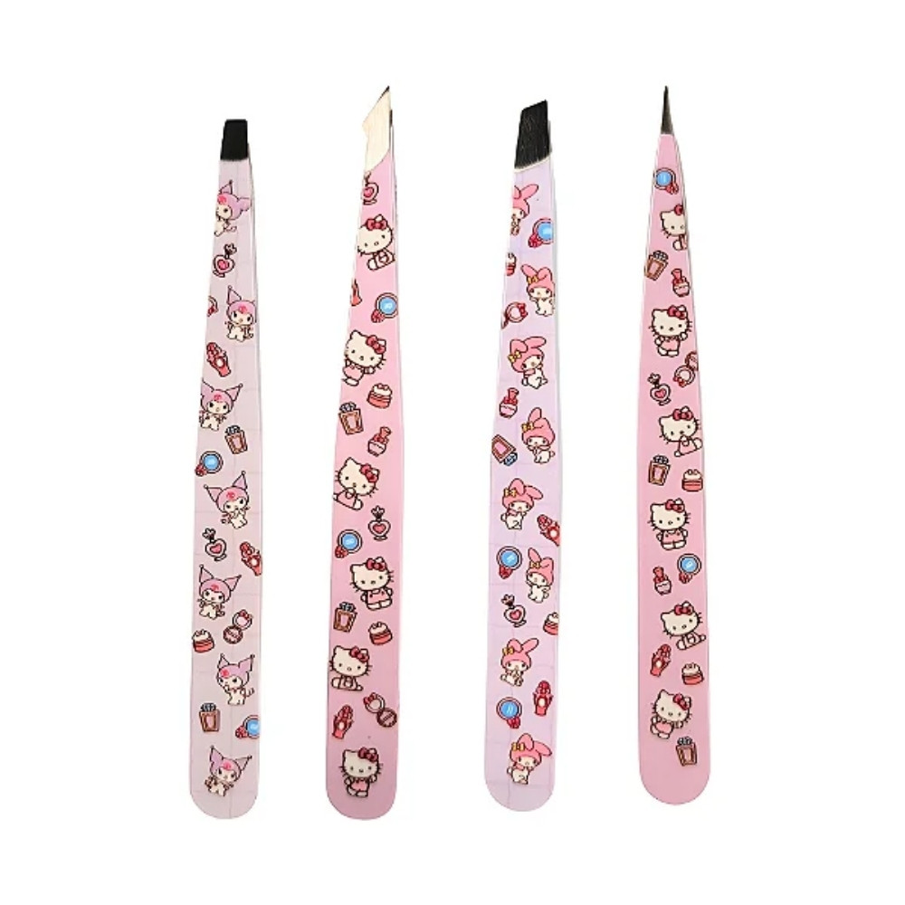 Kit 4 Pinças Designer Sobrancelhas Profissional Ponta Fina Reta Chanfrada Hello Kitty Klass Vough