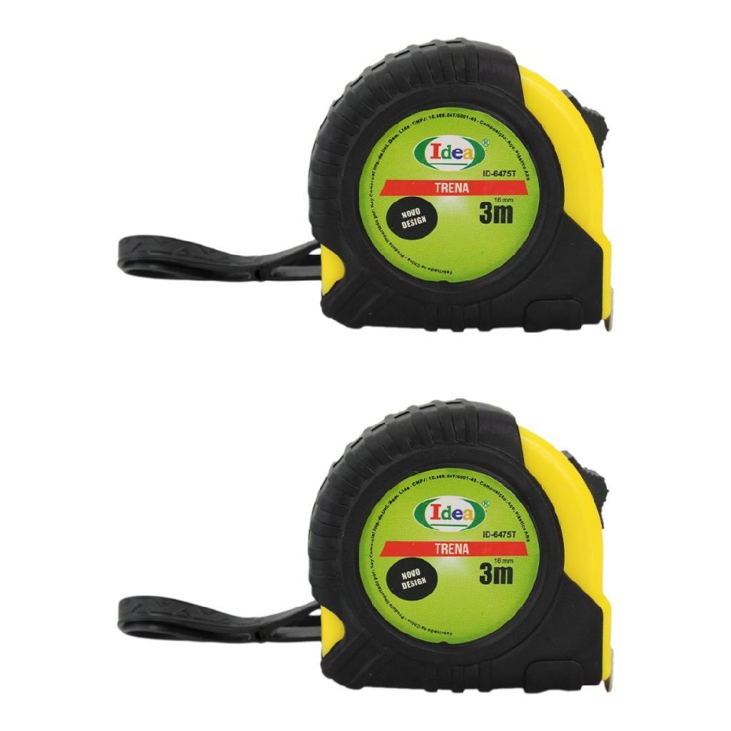 2 Trenas 3m X 16mm Idea Retorno Automático E Clipe Medição Exata Para Seus Projetos Fita Metrica