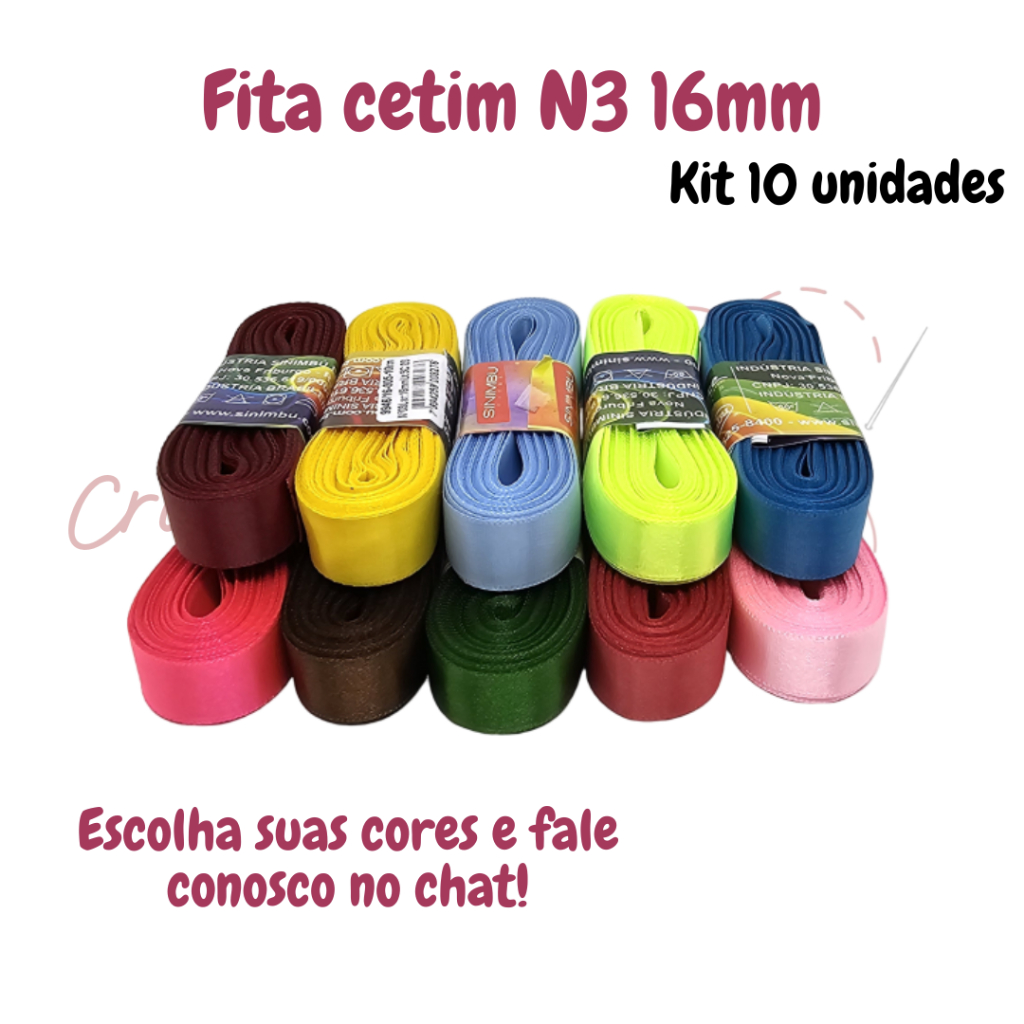 Kit Fita Cetim N3(16mm) 10 peças de 10 metros totalizando em 100 metros - Ref: 9946/16