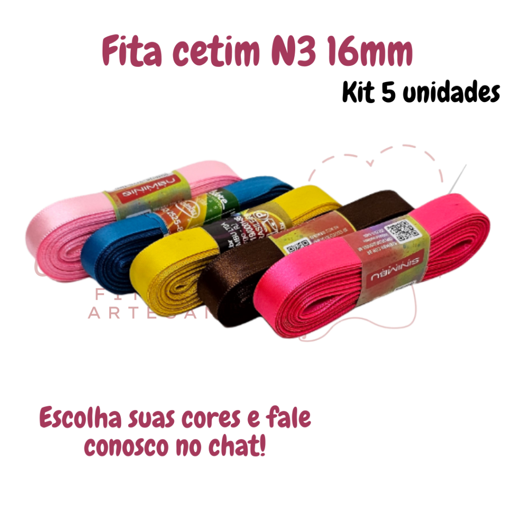 Kit Fita Cetim N3(16mm) 5 peças com 10 metros cada totalizando 50 metros - Ref: 9946/16