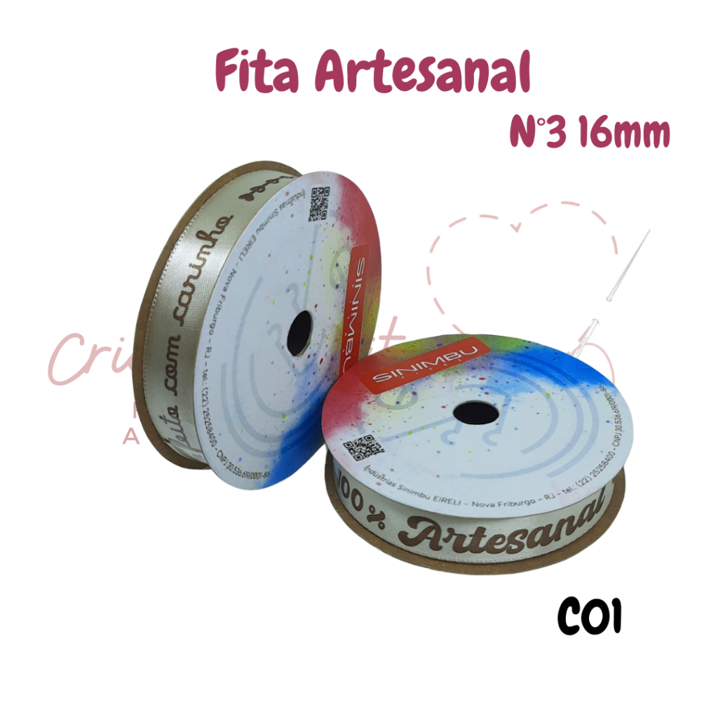 Fita Cetim 100% Artesanal N3(16mm) rolo 10 metros Sinimbu - Ref: 1984/16