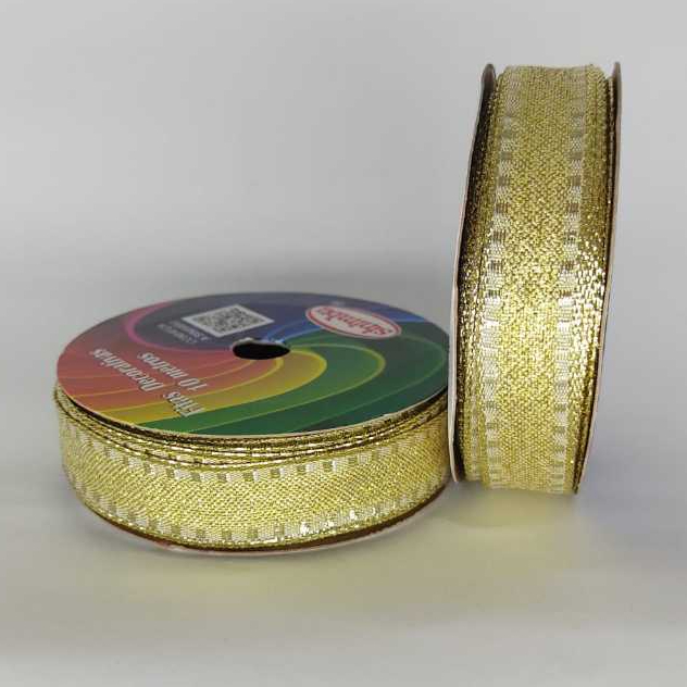 Fita Metálica Ouro Aramada com Brilho Natalina Sinimbu 16mm de largura rolo 10 metros - Ref: 1546