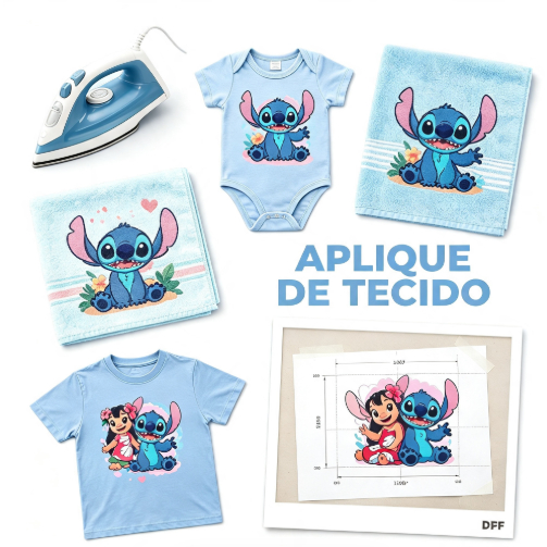 Impressão DTF, Estampas Fofas, Estampas Disney, Estampas Lilo e Stitch, 100 cm - A / 57 cm - L