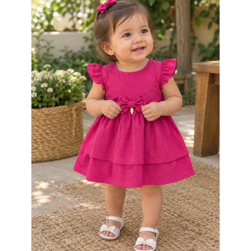 Vestido feminino Infantil de laço - Roupa de Menina Elegante e Confortável presente de dia das crianças