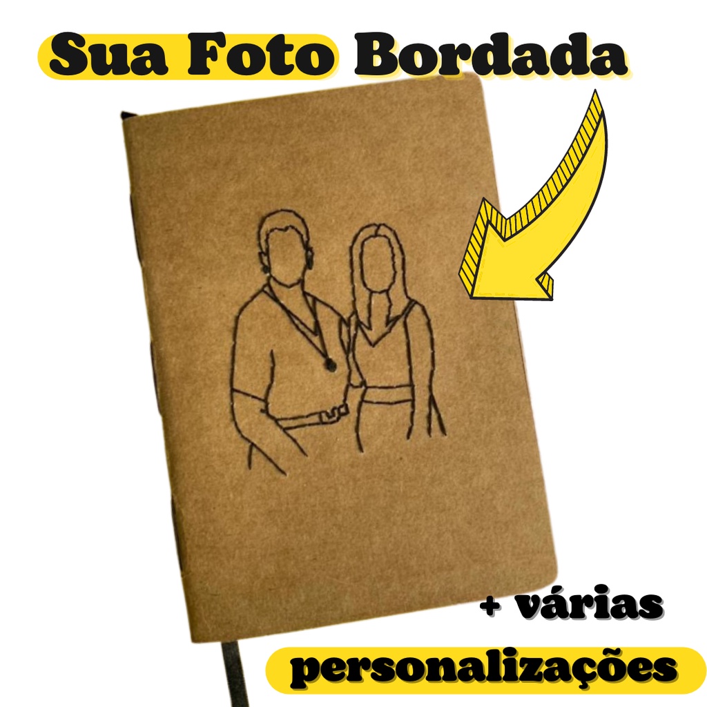 Foto Bordada Caderno Artesanal Personalizado Fine line Art Kraft Presente de natal dia dos namorados