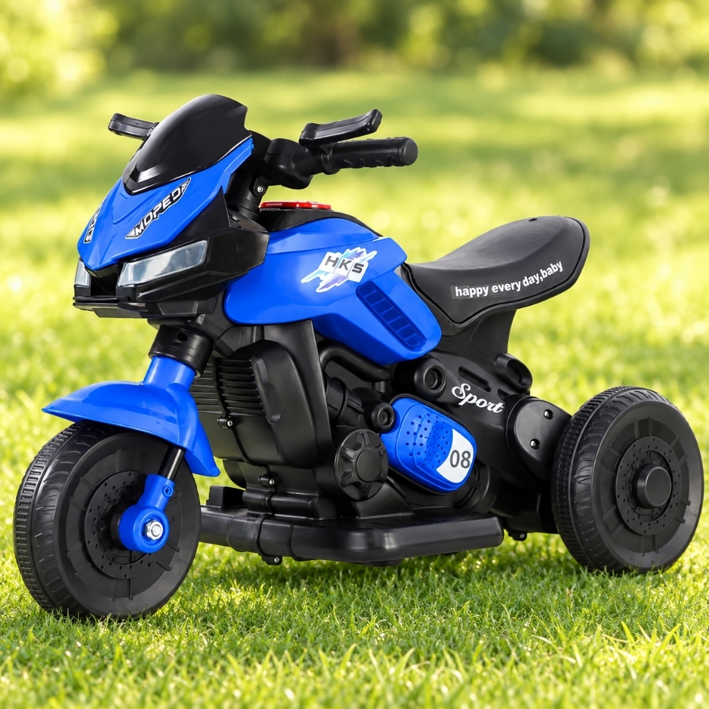 Moto Elétrica Infantil 6V Azul Motinha 3 Rodas Triciclo Bateria Recarregável Presente Dia das Crianças Aniversário Natal