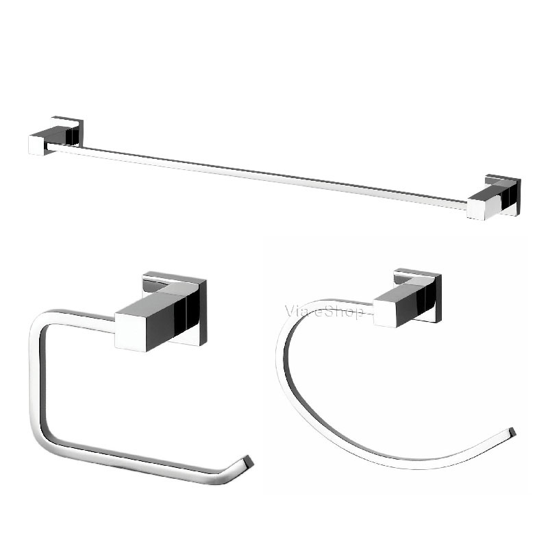 Kit Porta Toalha Rosto+Papel Higiênico+ Toalheiro Banho Inox Metal Cromado Completo Parede Banheiro