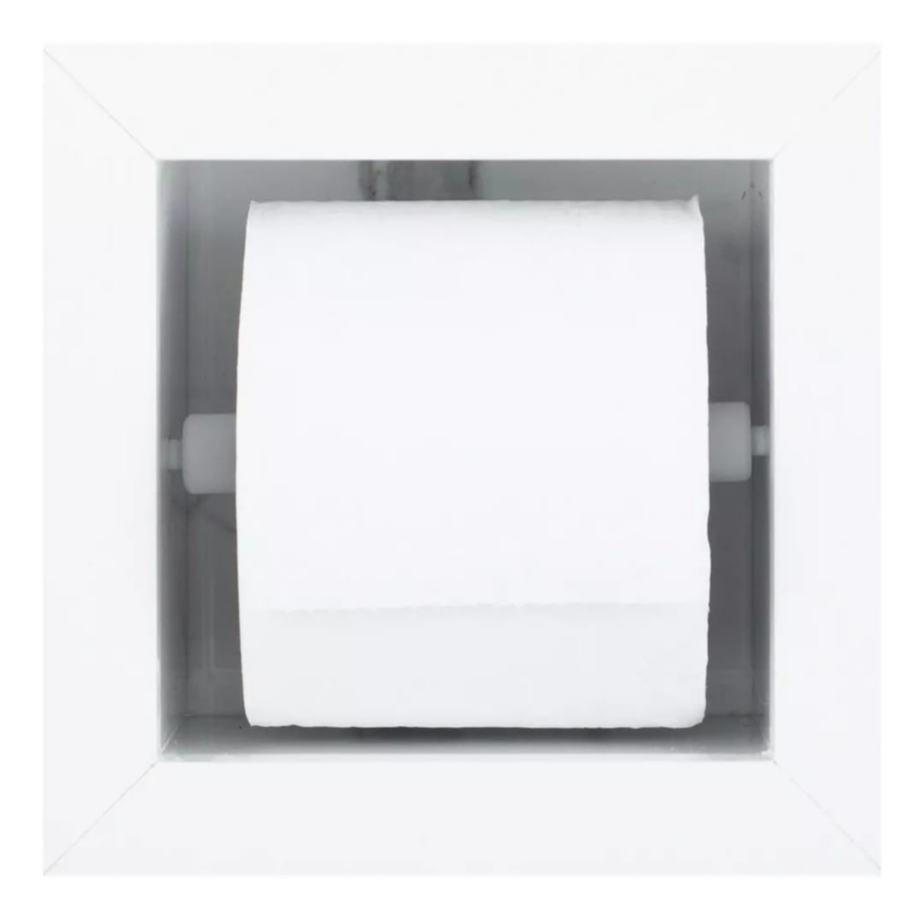 Nicho Para Papel Higiênico Branco Em Porcelanato Com Bordas De Alumínio