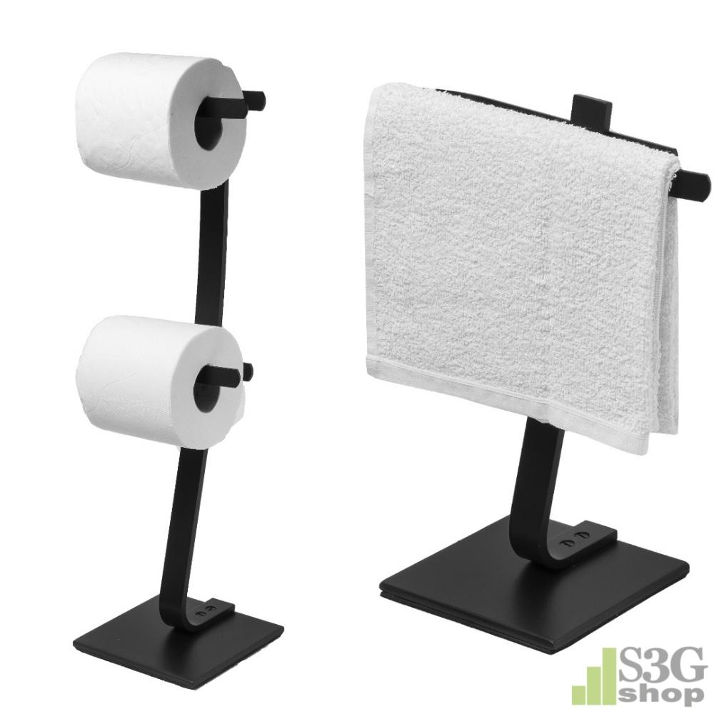 Kit Porta Toalha De Bancada E Papel Higiênico De Chão Preto