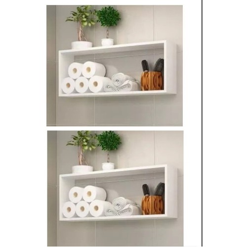 2 Nichos Para Banheiro Papel Higienico Toalha Shampoo Creme mdf branco