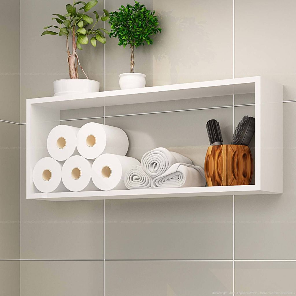 Nicho Retangular Em MDF Suspenso 50cm Para Sala Quarto Banheiro Organizador Papel Higiênico
