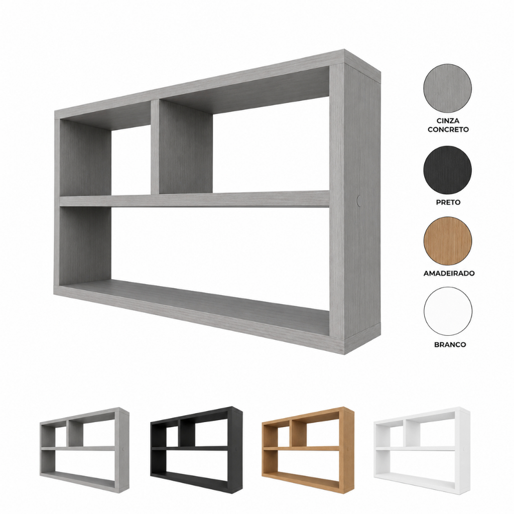 Nicho Organizador de Parede 50x30x10cm MDP 4 Nichos Multiuso Sala Cozinha Banheiro Escritório