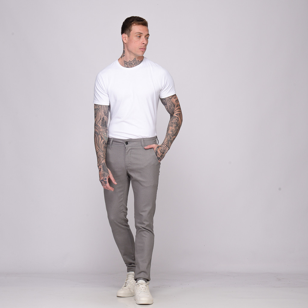 Calça Sarja Masculina Slim Com Elastano Premium Cinza Claro