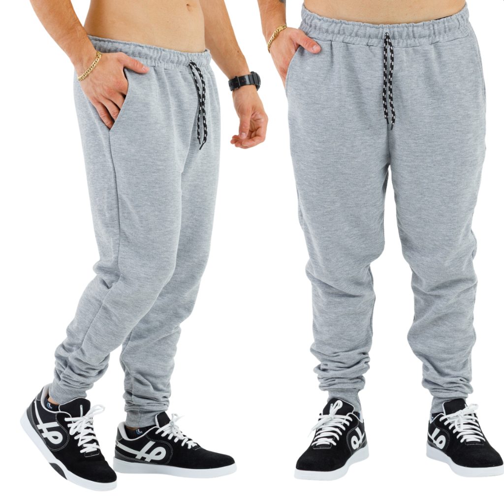 Kit 2 Calça Moletom Jogger Masculina Slim Cordão Ajustável Básica Cinza