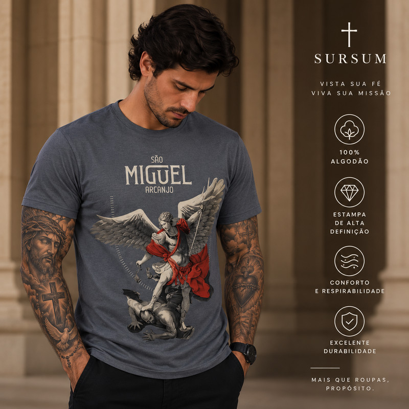 Camiseta São Miguel Arcanjo Cinza Católica Religiosa