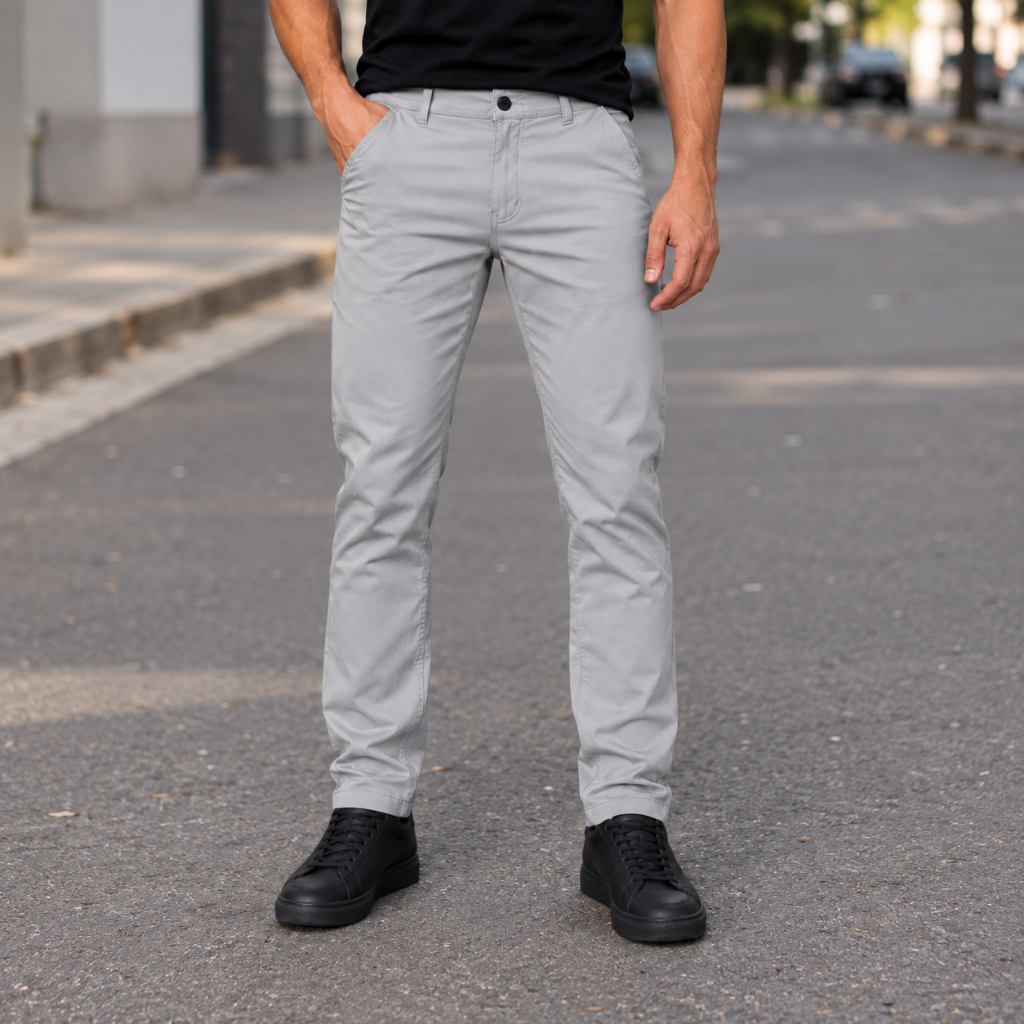 Calça Masculina Esporte Fino Slim Com Elastano Social Trabalho Treino Leve Multiuso Cinza Claro