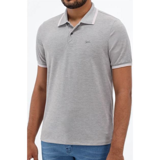CAMISA POLO OGOCHI MASCULINA CINZA SLIM 100% POLIÉSTER CASUAL PREMIUM
