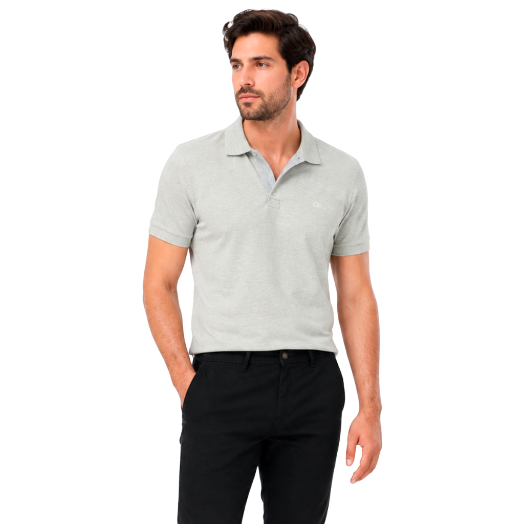 CAMISETA GOLA POLO MASCULINA OGOCHI CINZA SLIM CASUAL MANGA CURTA TRABALHO FESTA DIA DIA NÃO AMASSA