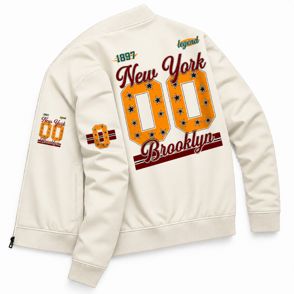 Jaqueta Bomber Casual Esportes New York USA Brooklyn Vintage College Varsity Streetwear Retrô Y2k