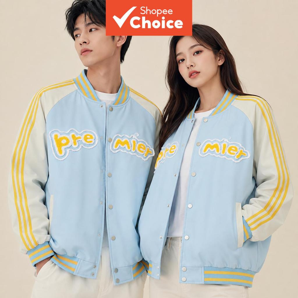 Jaqueta Varsity Unissex Estilo Americano - Casaco de Beisebol com Gola Alta, Bordado de Letras em Bloco de Cores Azul e
