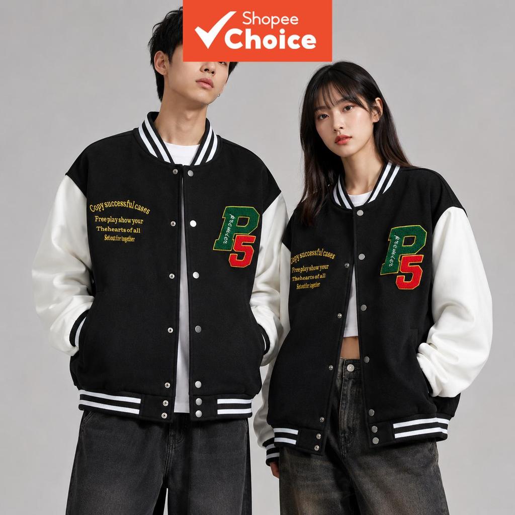 Jaqueta Varsity Unissex Americana Vintage - Oversize, Bordado de Letras em Bloco de Cor, Gola Alta, Estilo Preppy,