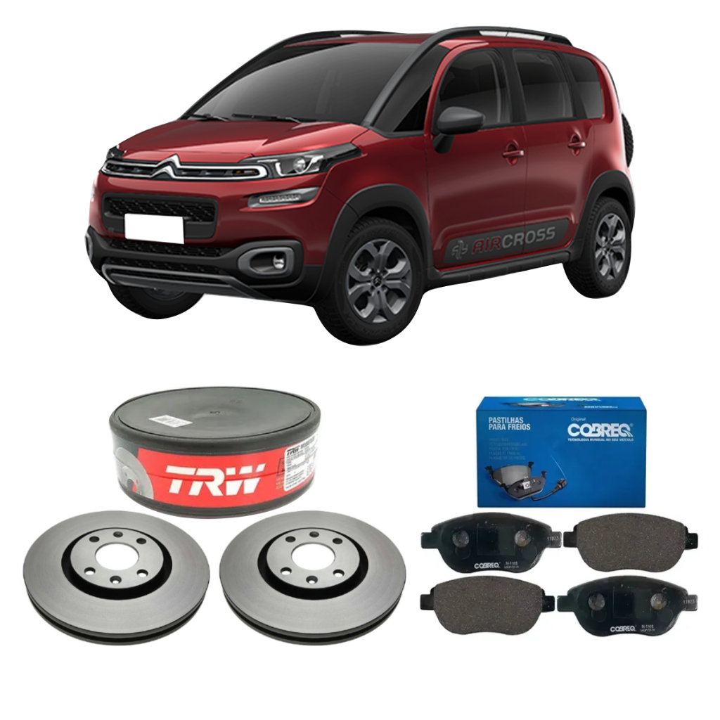 KIT DISCO DE FREIO TRW + PASTILHA COBREQ DIANT AIRCROSS 1.6 2011 A 2020