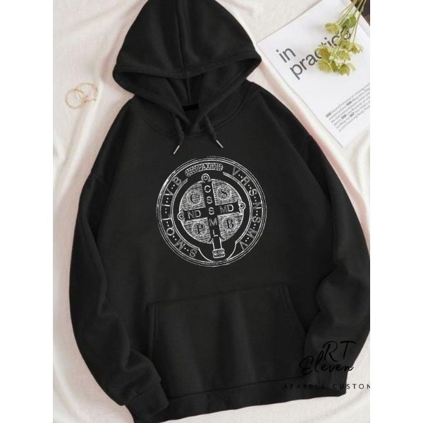 Moletom unissex Canguru Linha Premium Medalha de São Bento Blusa Feminina Com bolso e capuz Estampa Moda Cristã