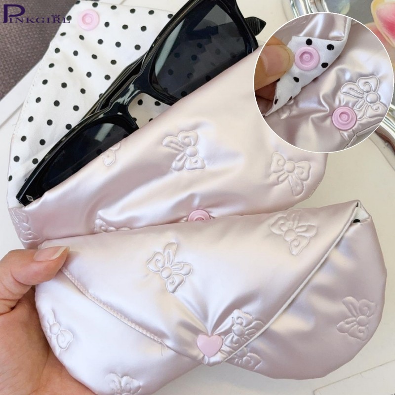 Bolsa Para Óculos Rosa Com Coração Em Relevo De 4-1 Unidade-Acessório-Protetora De Couro PU-Suporte Design De Pressão-Es