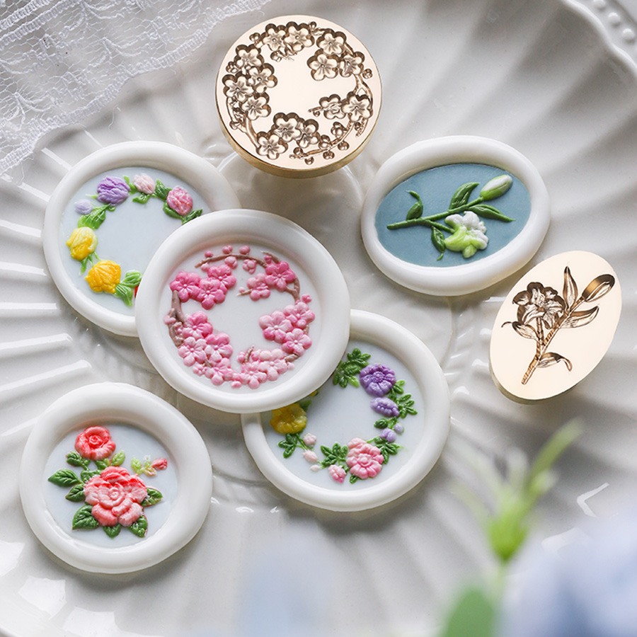 Série de Selos de Cera com Flores, 1 unidade, design em relevo de plantas e flores. Ideal para selar envelopes,