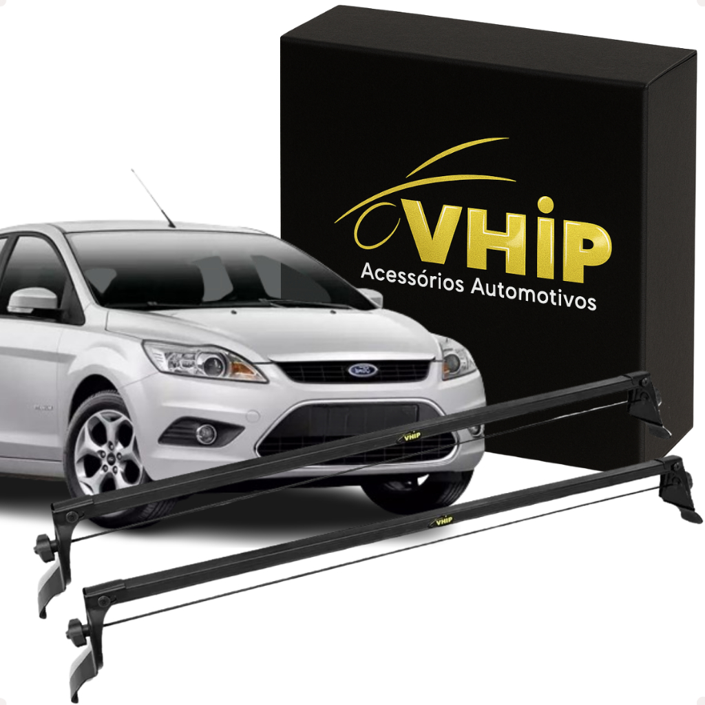 Par Rack Bagageiro Suporte Teto Aço Preto 4 Portas Focus Hatch Sedan 1.6 2.0 16V 2009 2010 2011 2012