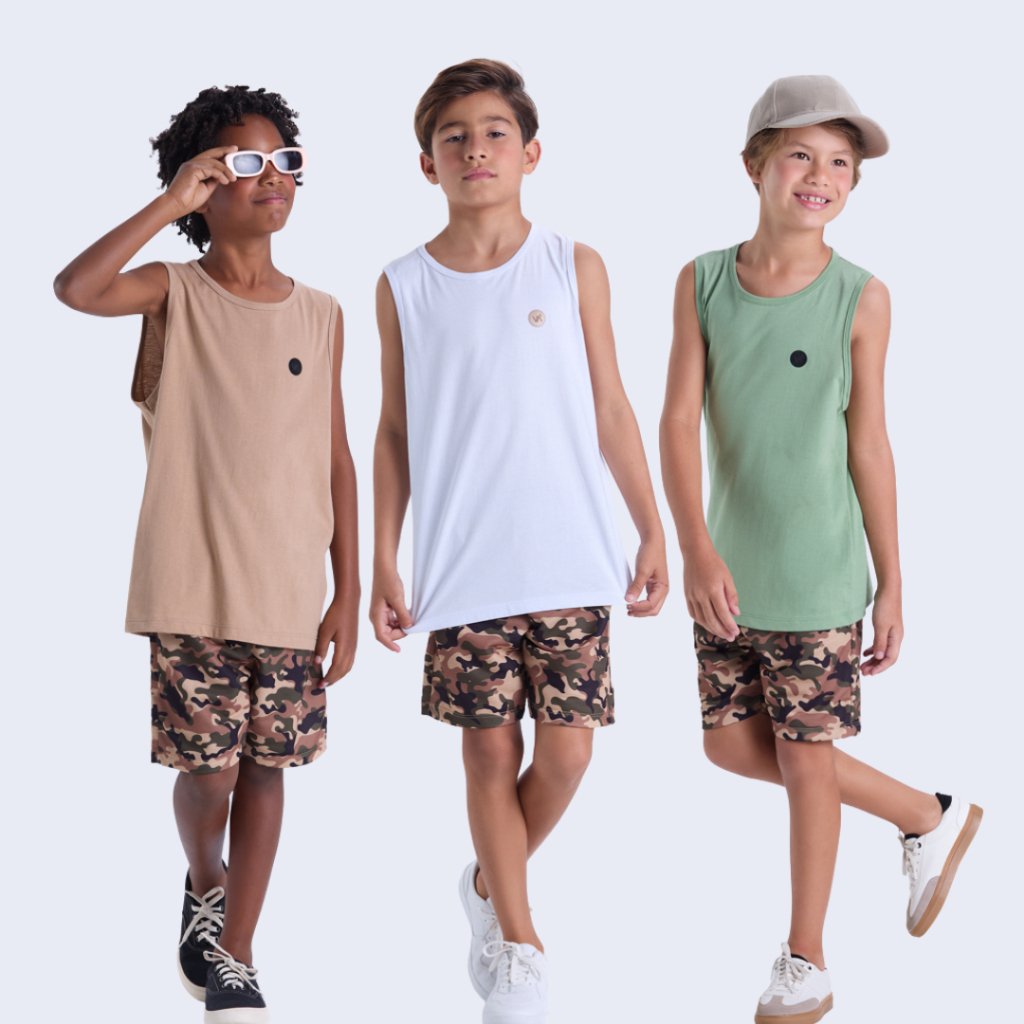 Conjunto Infantil de Verão Regata e Bermuda Camuflada