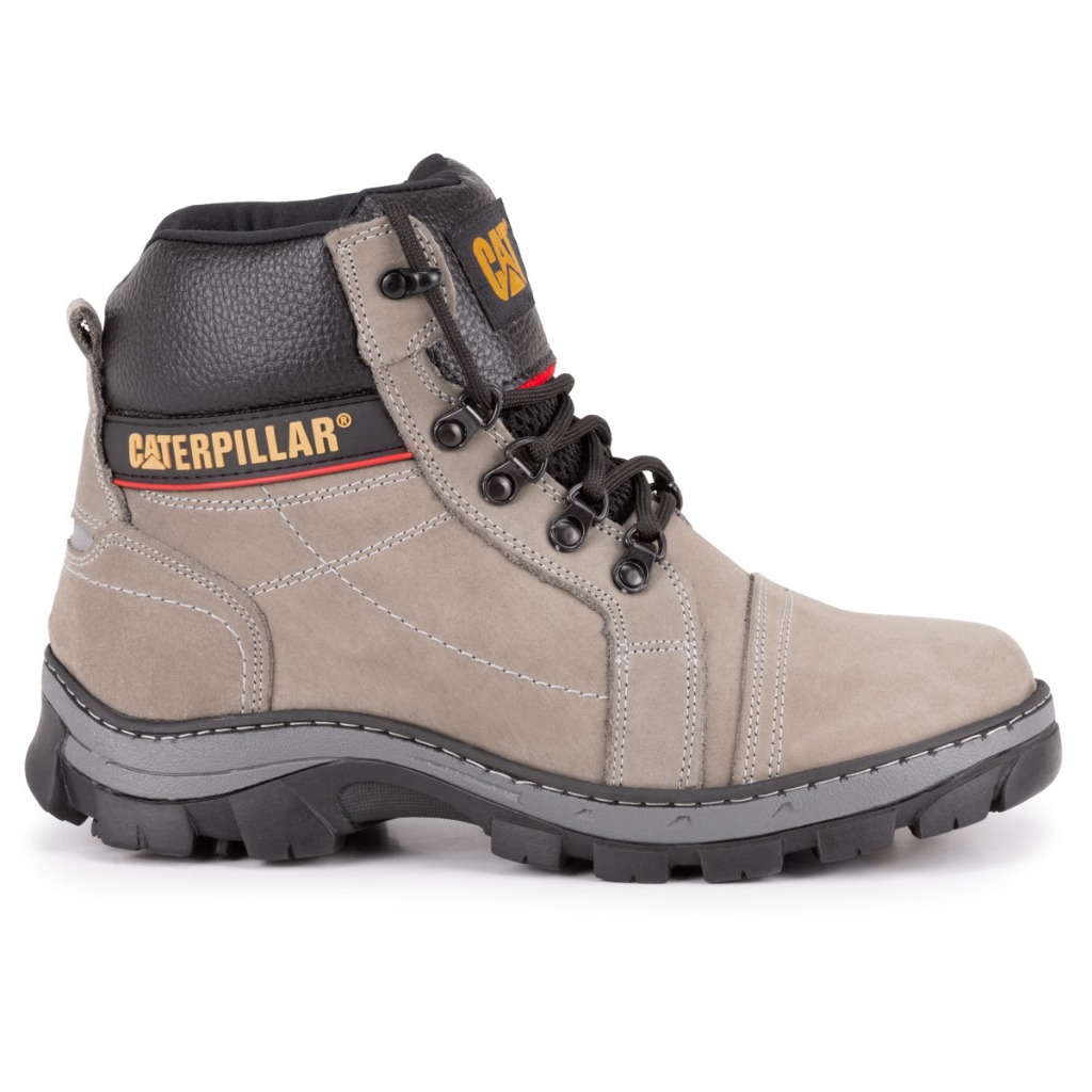 Bota Original Caterpillar Masculina Confortável Couro palmilha a Gel Cinza Impermeável.