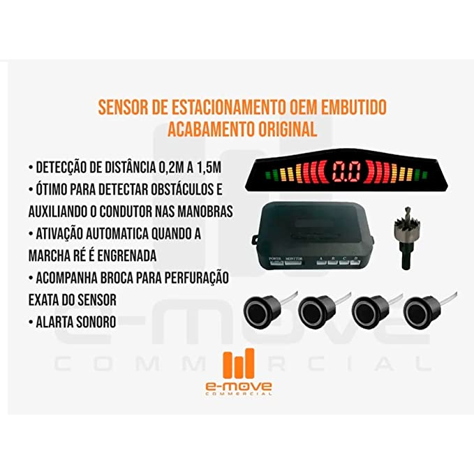 prata Sensor de Estacionamento 4 Pontos, Emborrachado, ETech Imports, Car_Electronics, prata