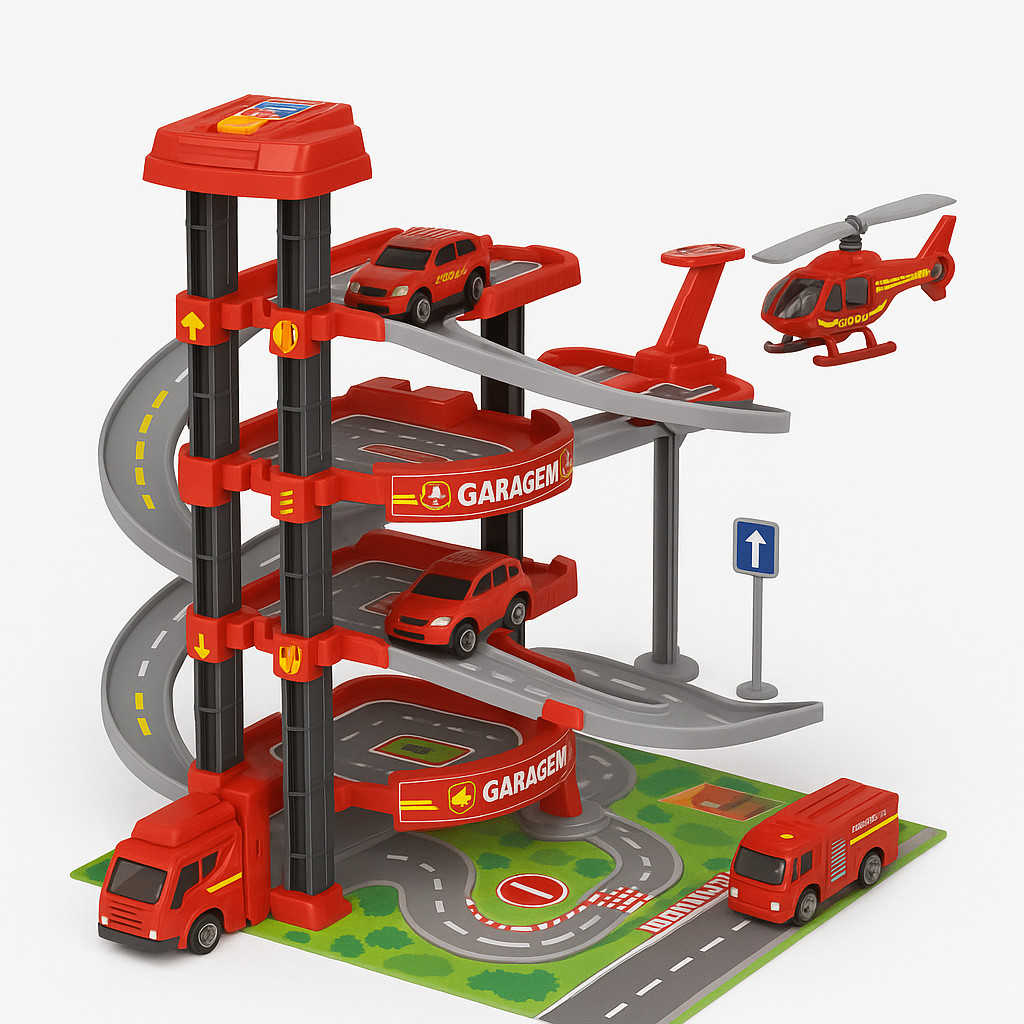 Pista Radical Base de Bombeiro 78 peças Electronic Parking Elevador Carrinhos Brinquedo Infantil