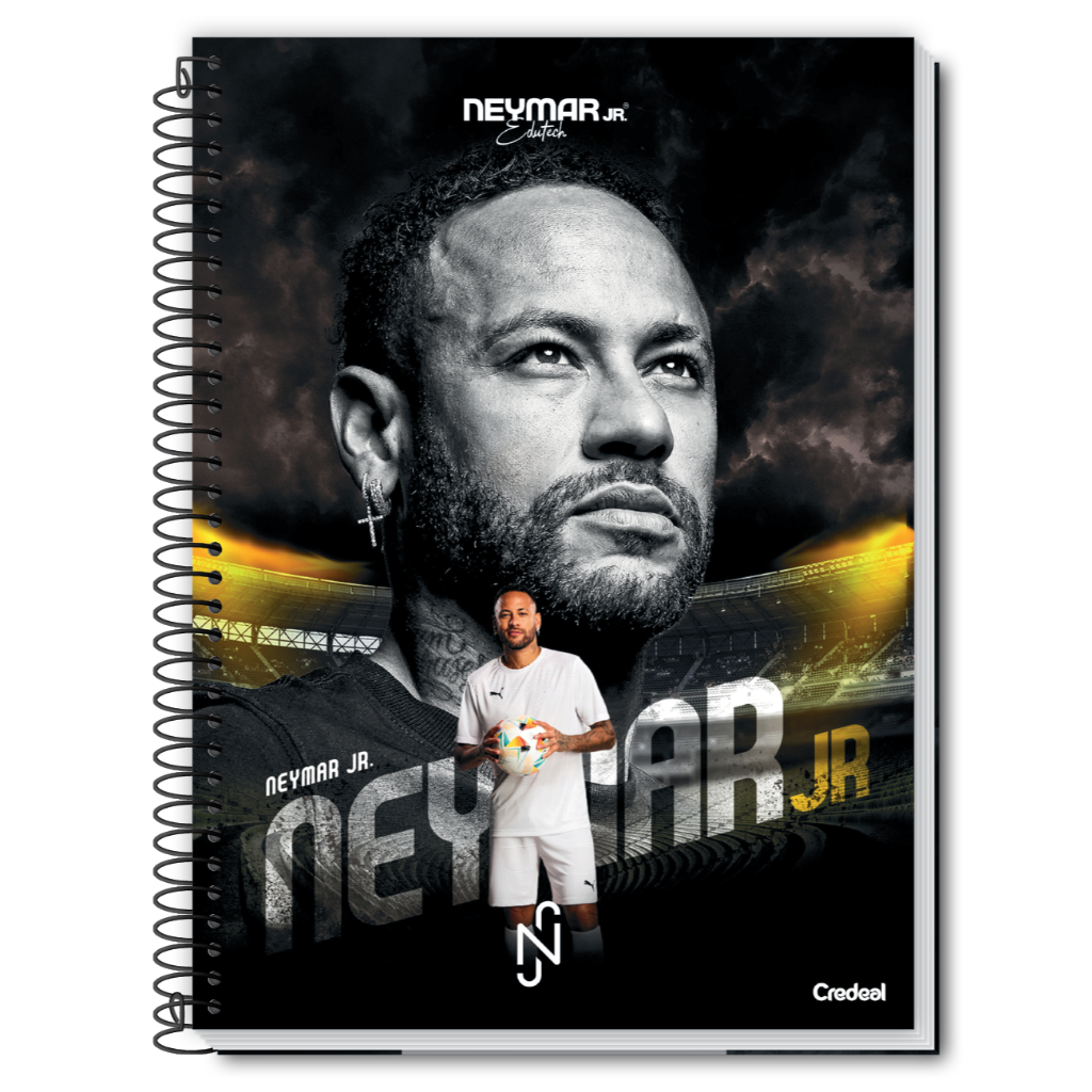 Caderno Oficial Neymar Jr. Universitário 10 Matérias 160 Folhas Com adesivos