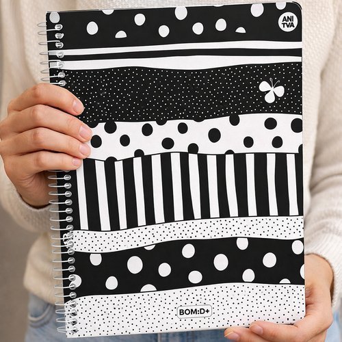Caderno Universitario Espiral 240 Folhas 20 Materias Capa Dura Rosa Preto Nuvem Poa Pautado