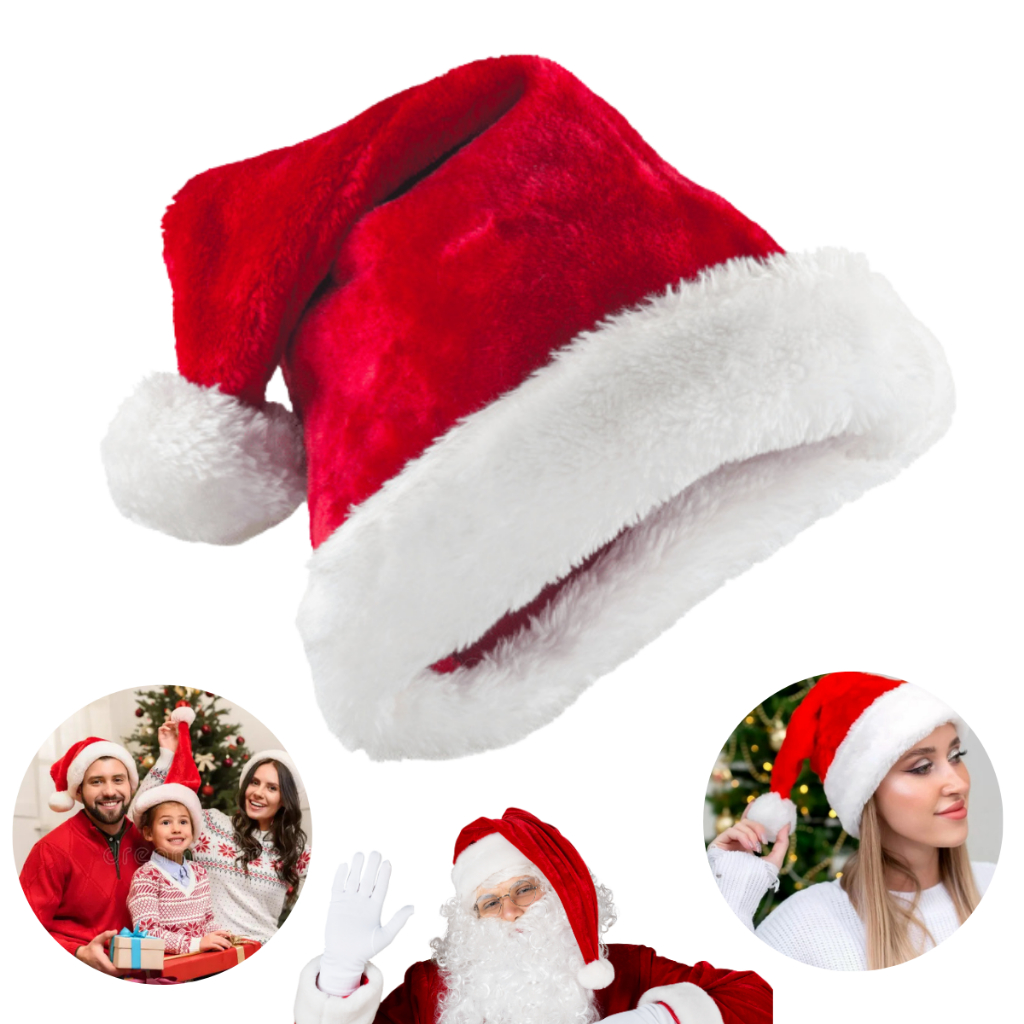 Gorro Papai Noel Veludo Elegância Vermelho 40cm Touca Natal Premium