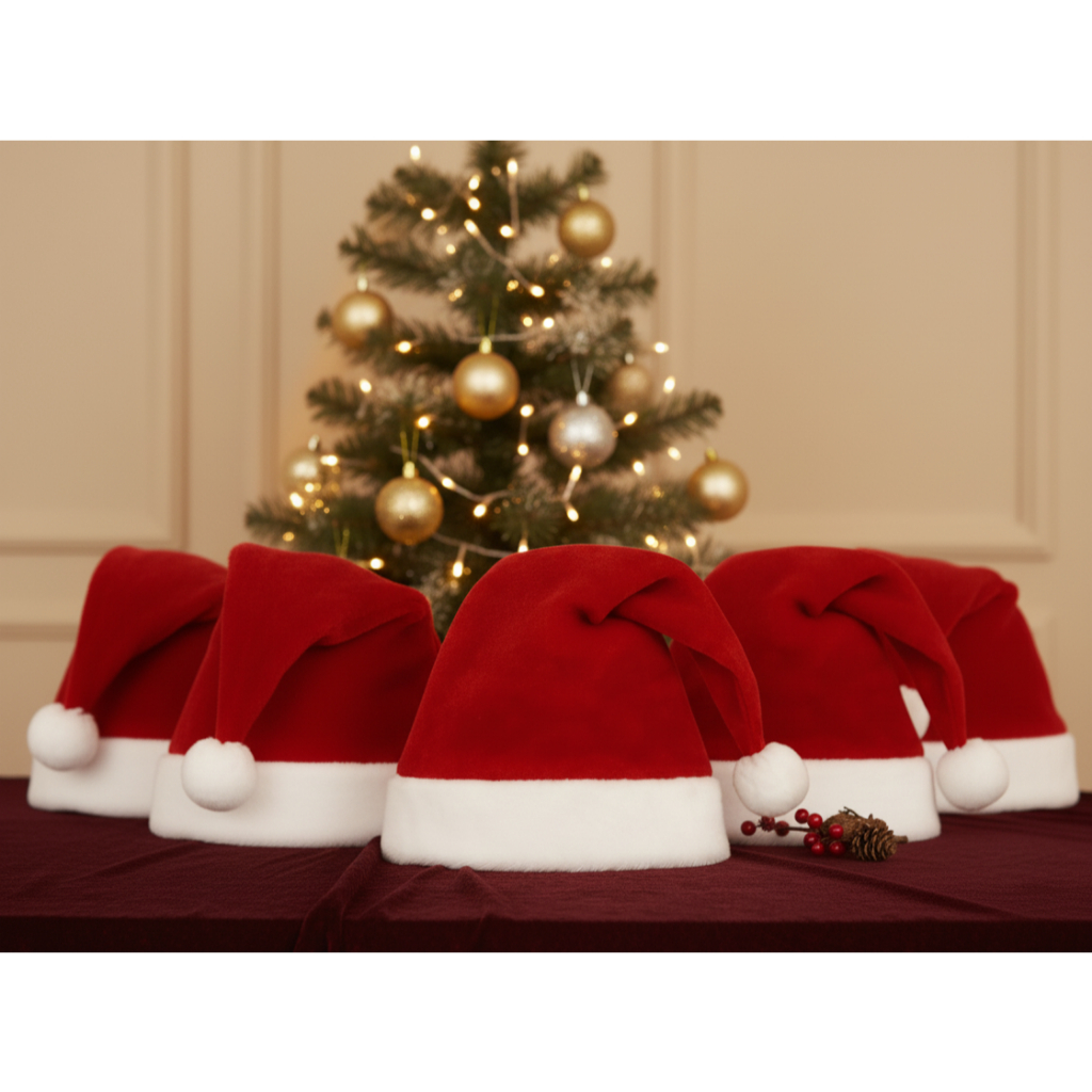 Kit 5 Uni Touca Gorro Papai Noel Veludo Vermelho Natal Premium