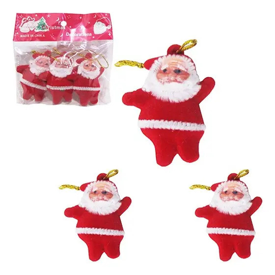 Kit 3 Pendente De Papai Noel De Veludo Vermelho De 5cm Vermelho