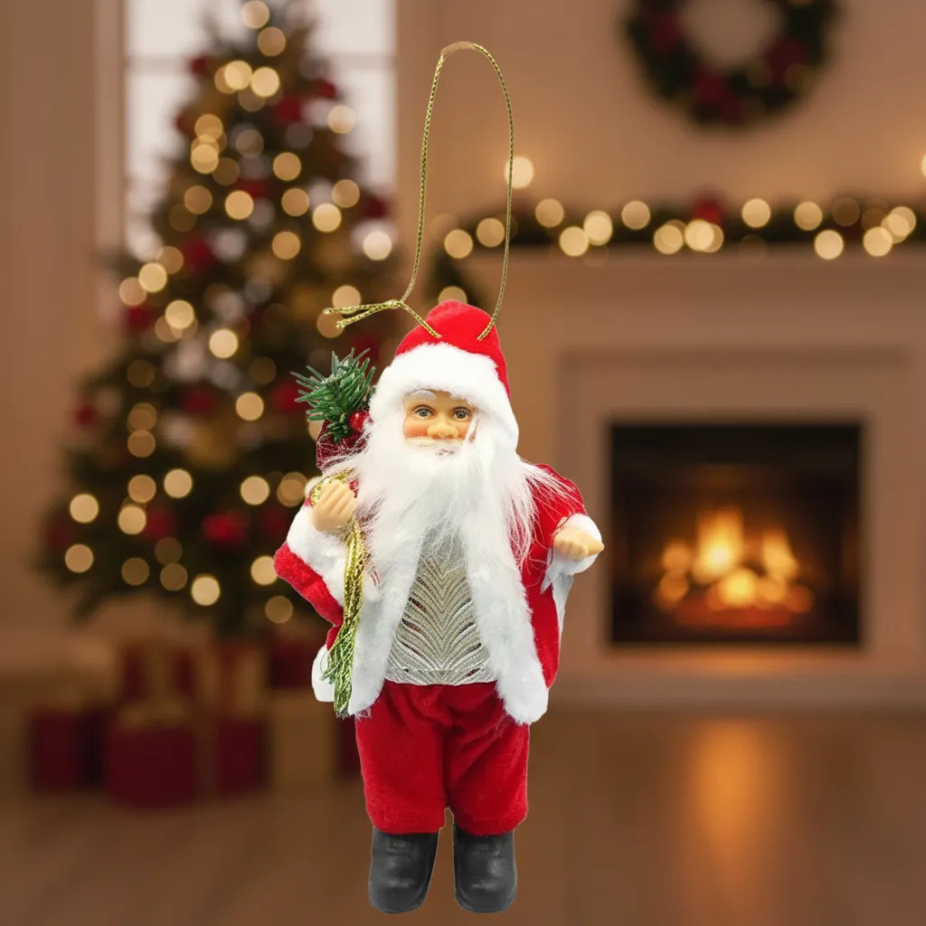 Pendente Do Papai Noel Com Presente De 20 Cm Roupa Veludo Vermelho