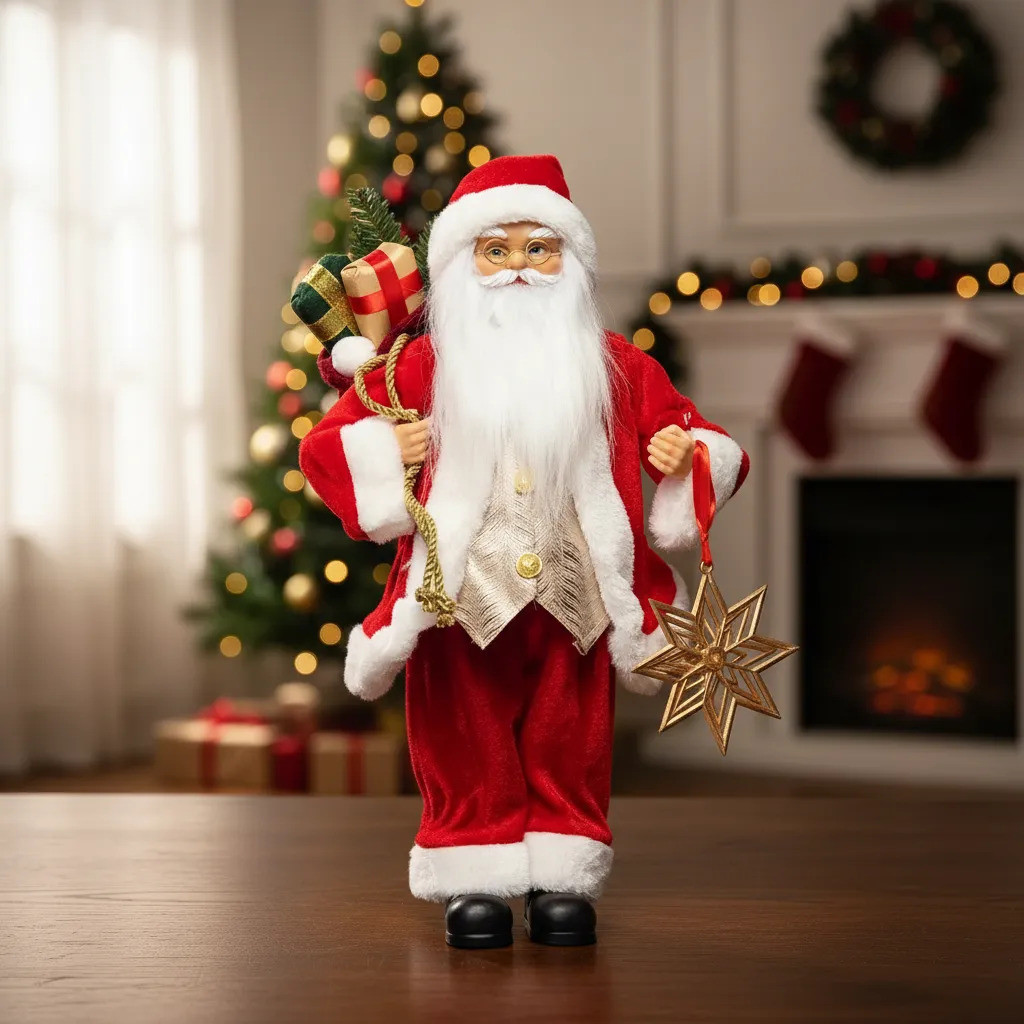 Boneco Do Papai Noel Nórdico Roupa Veludo De 45cm Luxo Vermelho 0