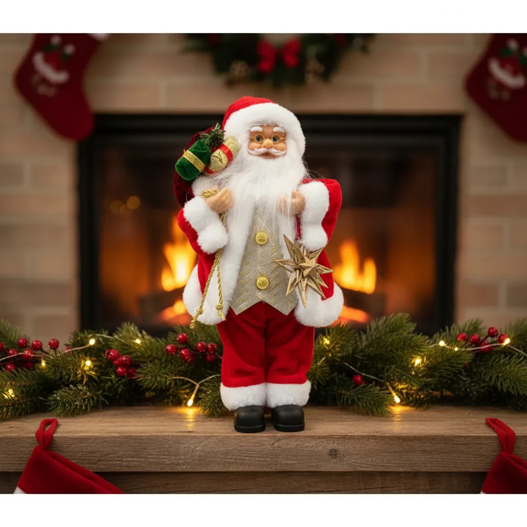 Boneco Do Papai Noel Nórdico Roupa Veludo De 30cm Vermelho 0