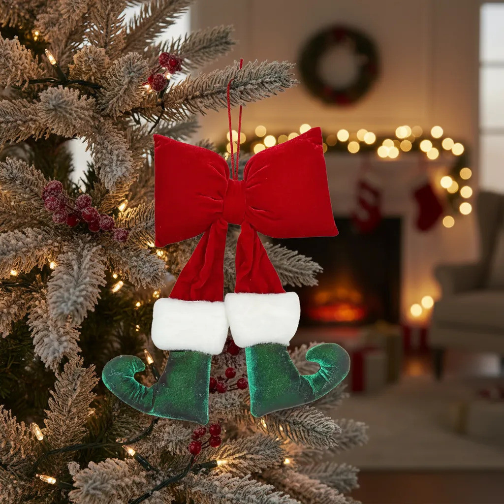 Laços De Veludo Grande Com Botas Do Noel De 25 Cm Luxo Vermelho