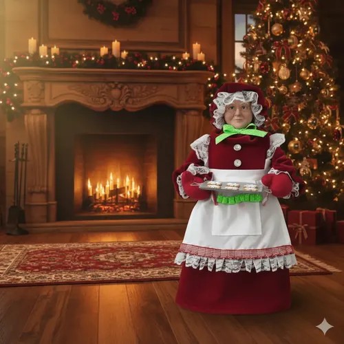 Mamãe Noel De Luxo Com Bandeja De Biscoito De 50cm Veludo Vermelho 0