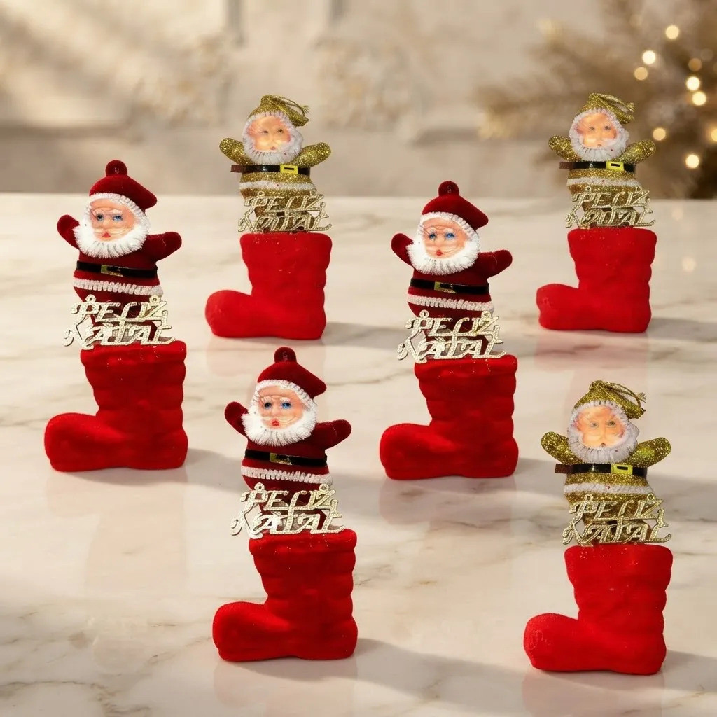 Kit 6 Enfeite Natalino Bota Do Papai Noel D Veludo De  11cm Vermelho