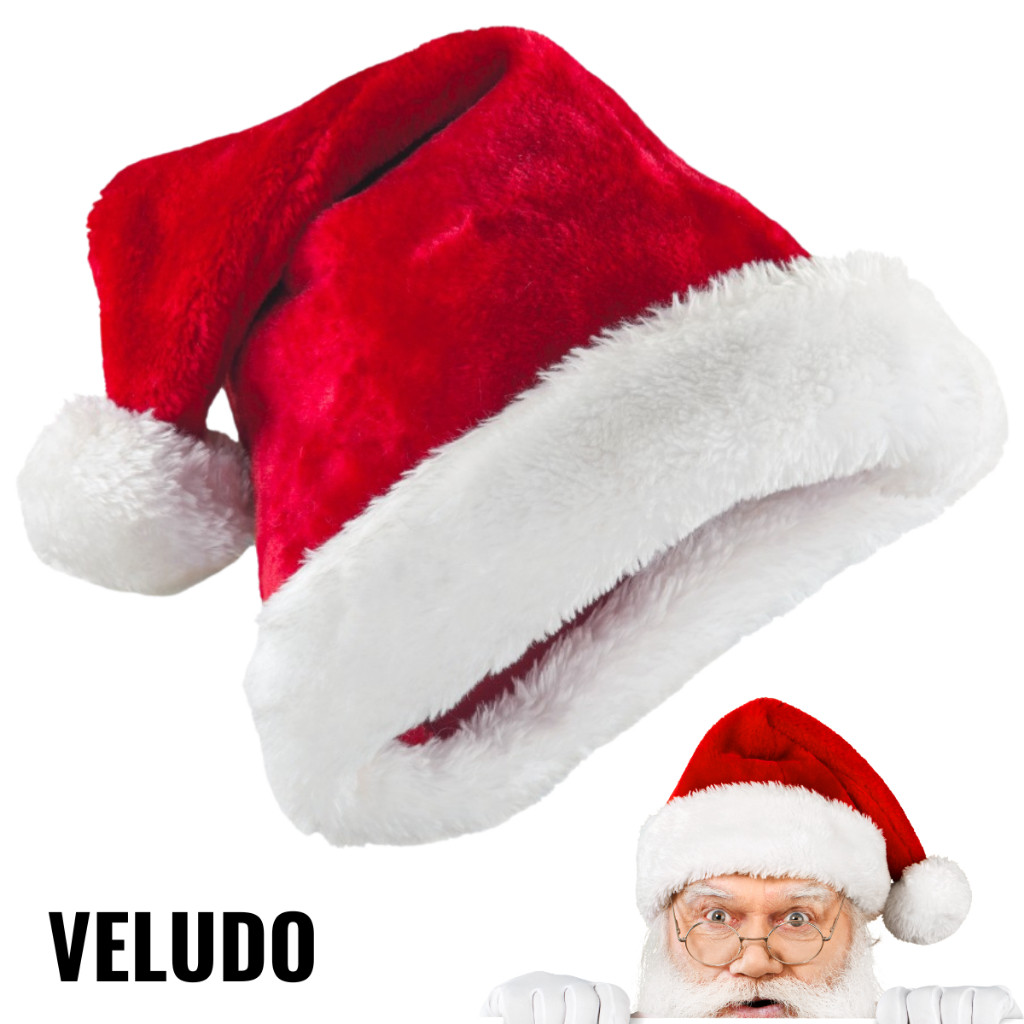 Gorro Papai Noel KIT 2 UNIDADES Veludo Elegância Vermelho 40cm Touca Natal Premium