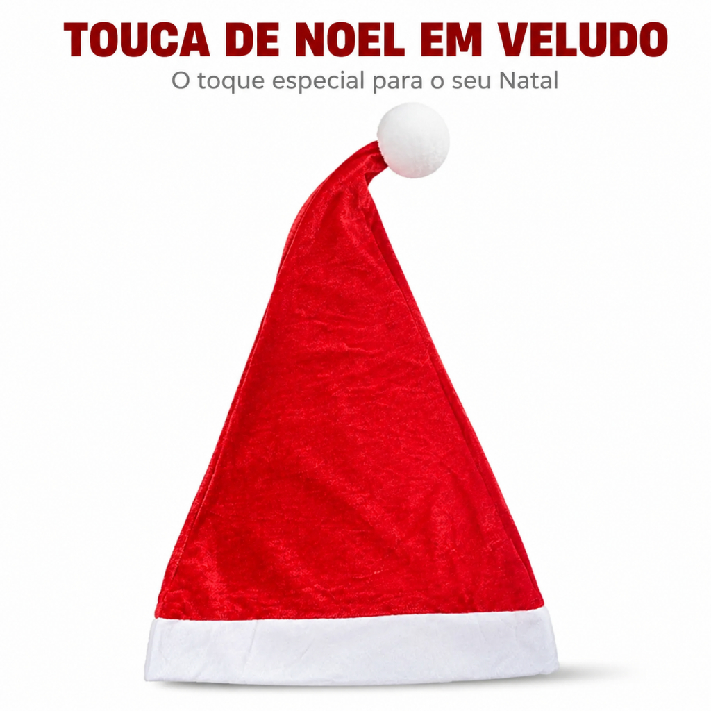 Gorro de Papai Noel em Veludo Vermelho 40cm - Confortável, Luxuoso e Clássico