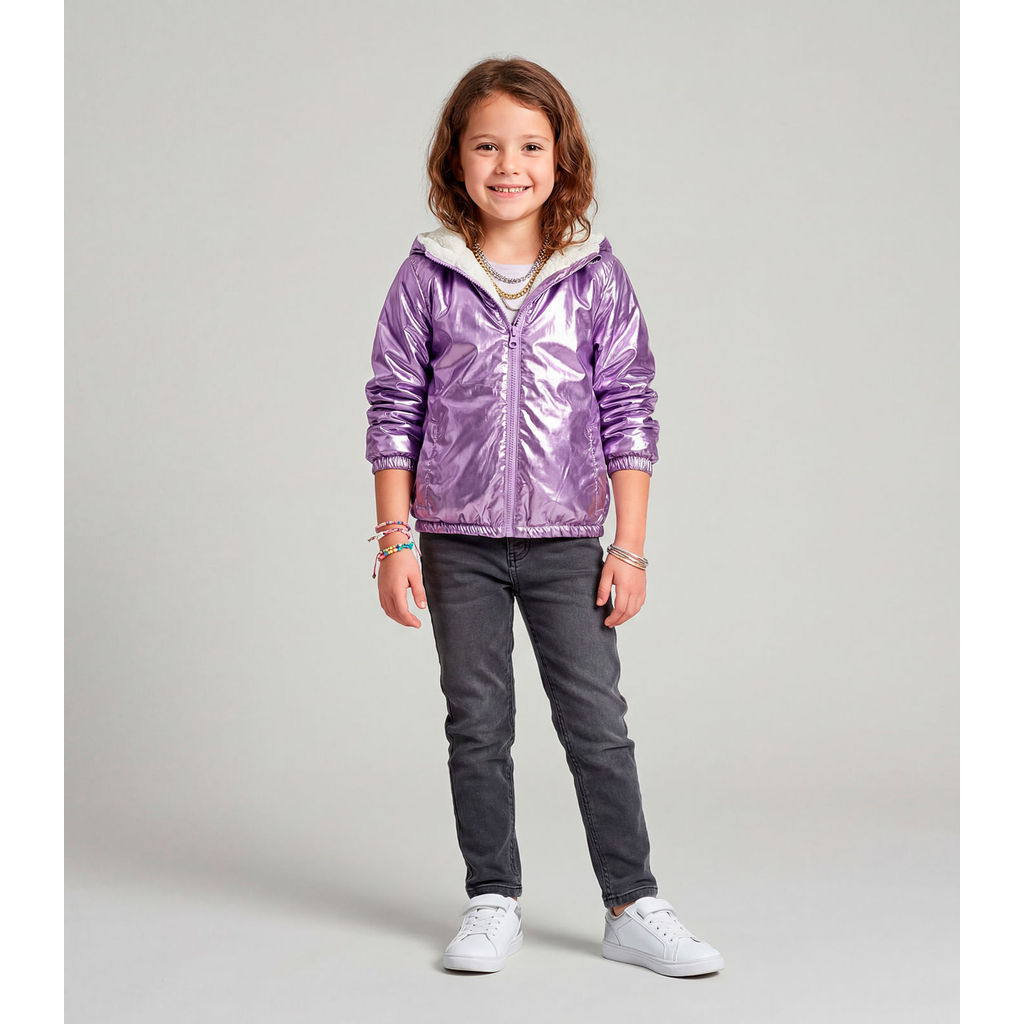 Jaqueta Infantil Puffer Metalizada Trick Nick Roxo