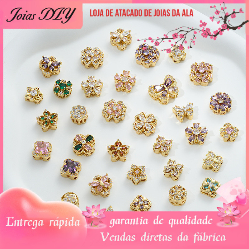 14K banhado a ouro Micro-incrustado zircão borboleta trevo de quatro folhas flor de cerejeira fileira única fileira dupl