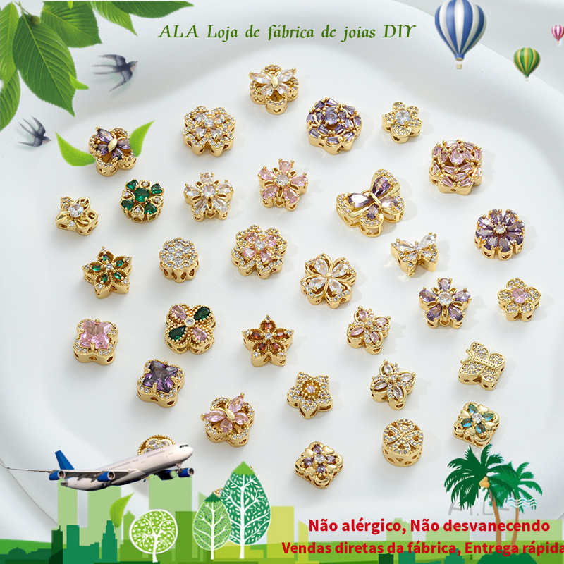 14K banhado a ouro Micro-incrustado zircão borboleta trevo de quatro folhas flor de cerejeira fileira única fileira dupl